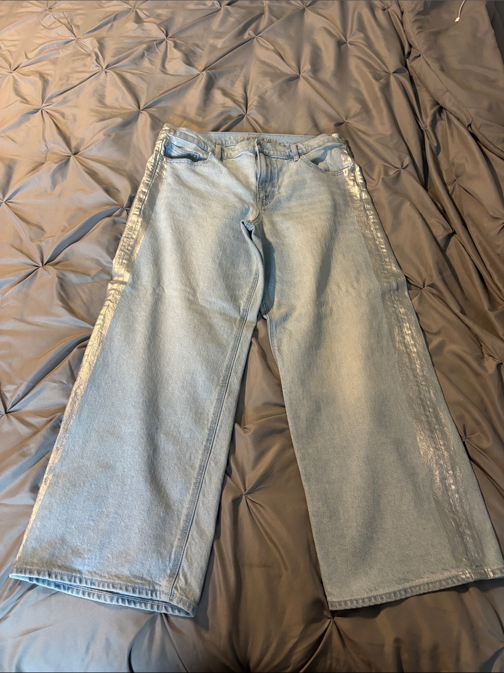 American Eagle Outfitters Light Blue Wide Leg Jeans with Silver Side Trim